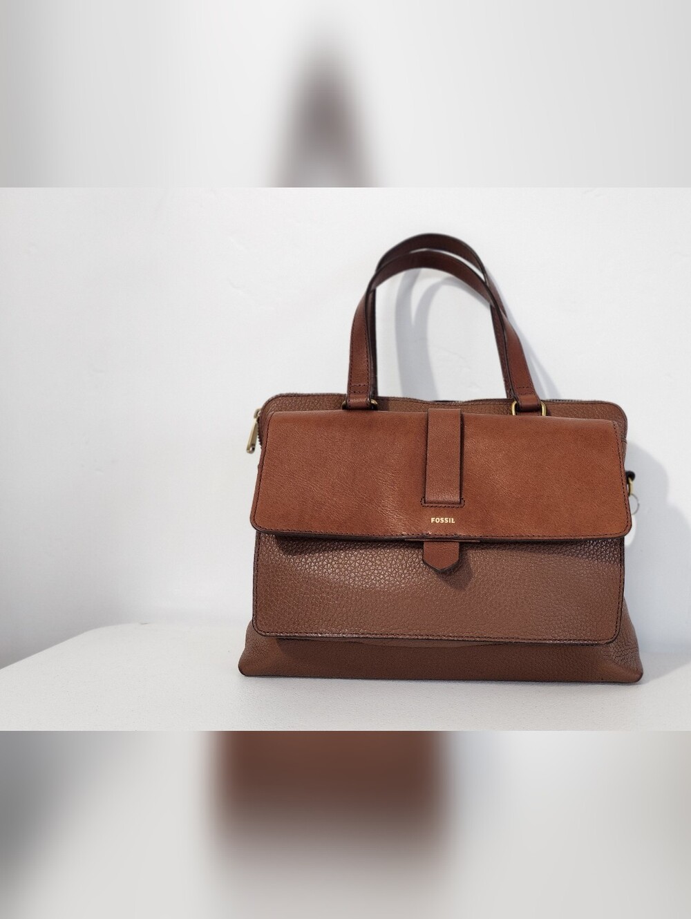 Fossil Chestnut Brown Leather Top-Handle Briefcase
